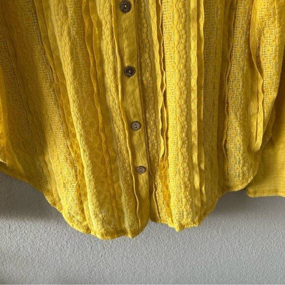 Gigio Yellow Button-Up Top M NWT Embroidered Mesh Boho Cottagecore Chic - Picture 5 of 12